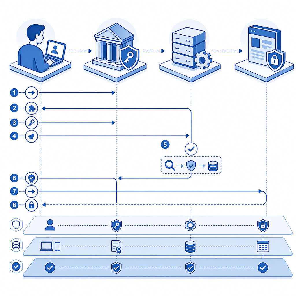 layered verification diagram showing client, challenge issuer, validation API, a