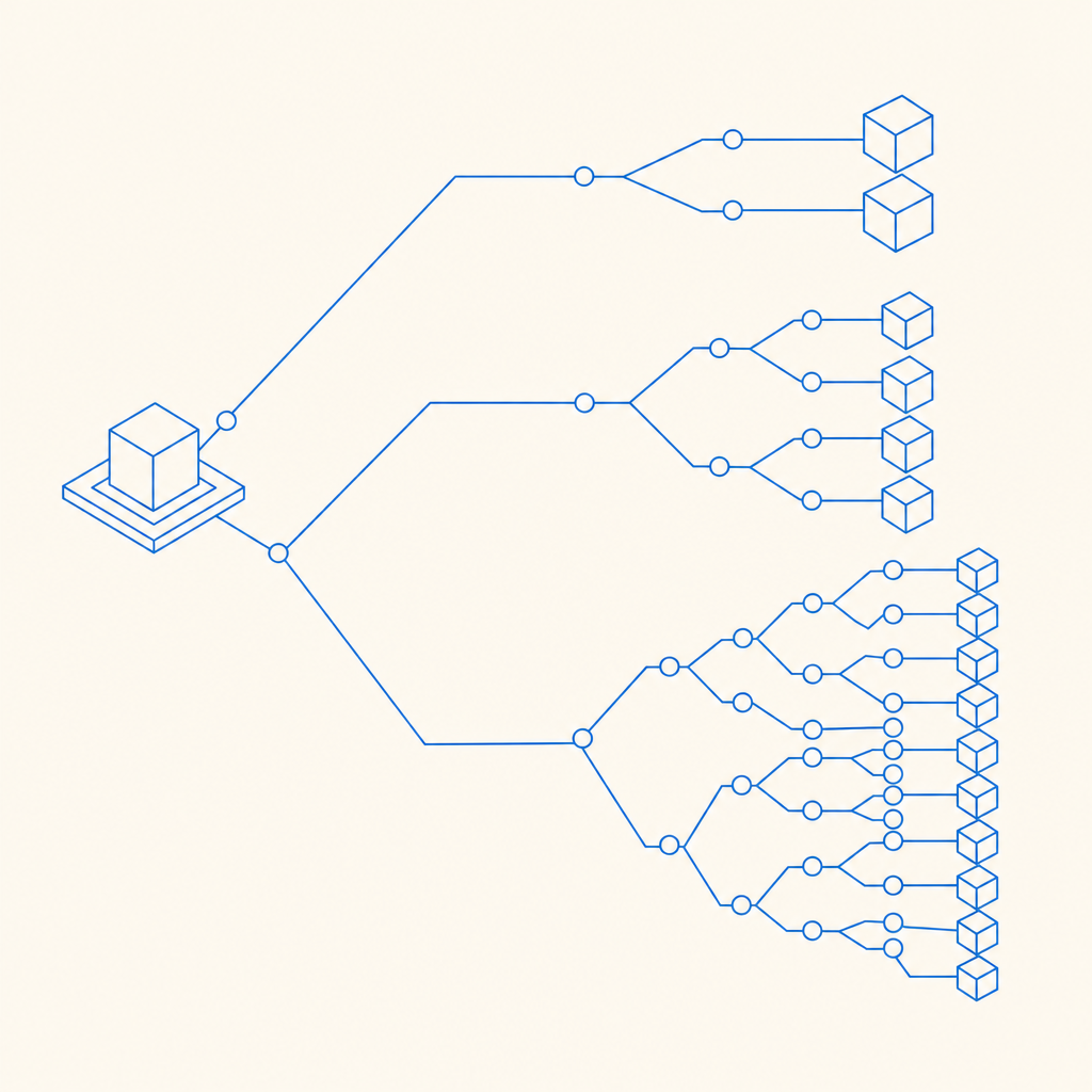 abstract decision tree showing low-risk, medium-risk, and high-risk paths