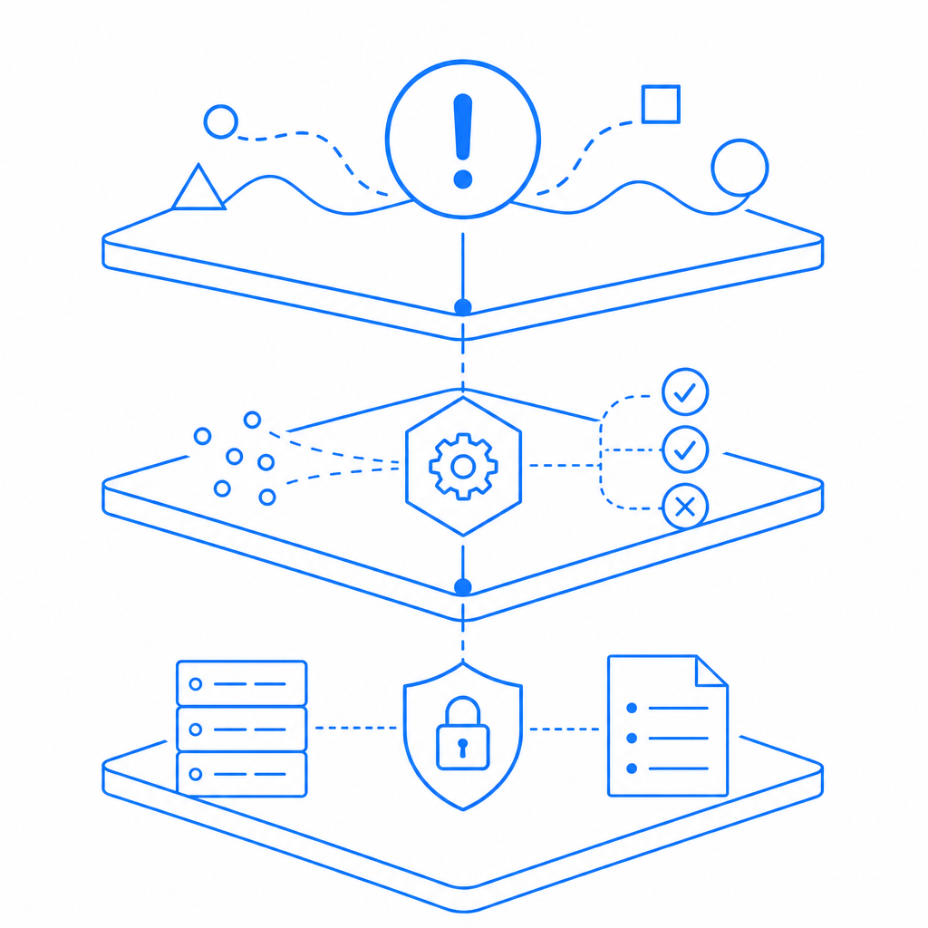 abstract layered architecture showing client challenge, API validation, server p