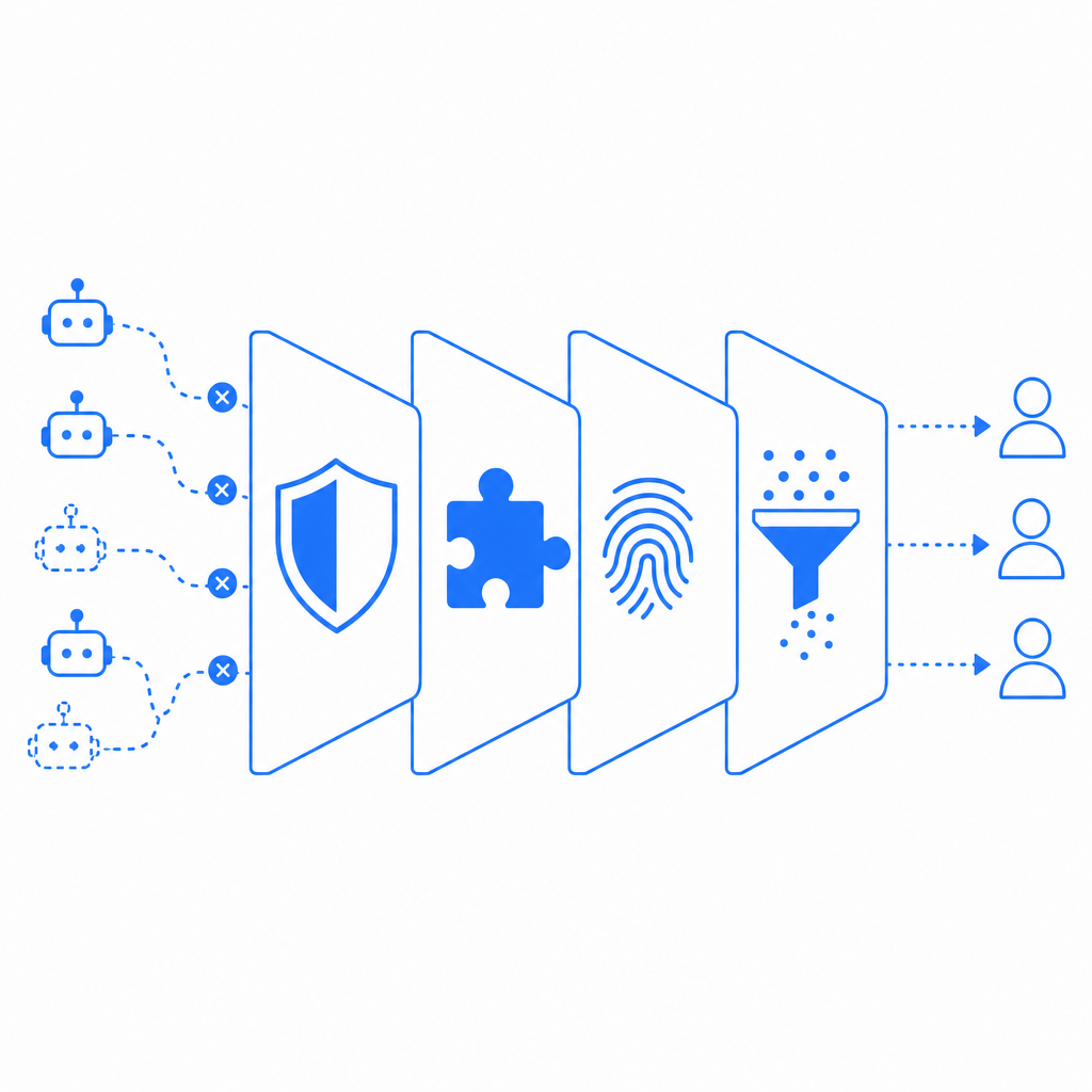 layered security model showing multiple anti bot defenses