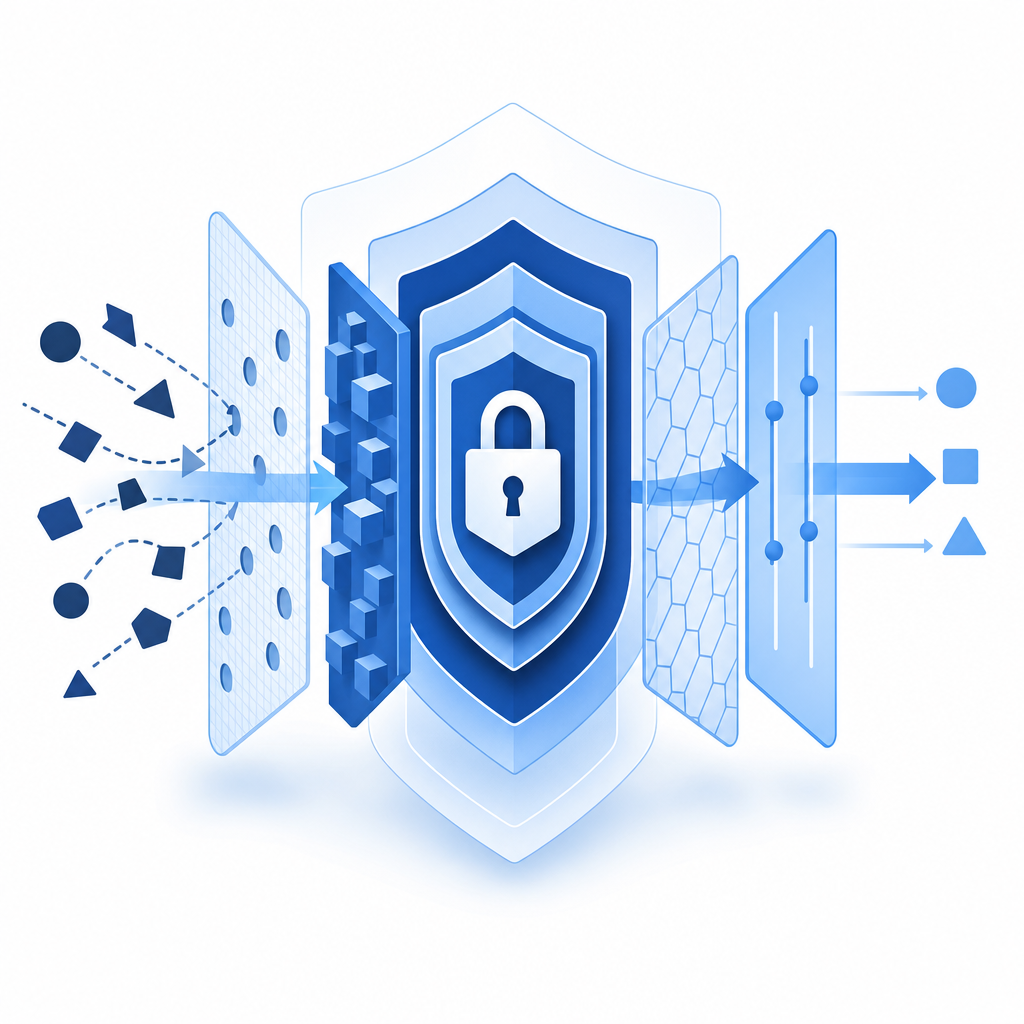 schematic illustrating layered security protection with CaptchaLa