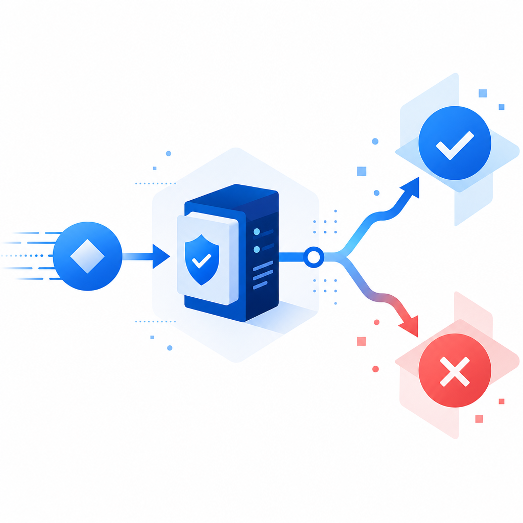 abstract request pipeline with client token, server validation, and allow/deny b