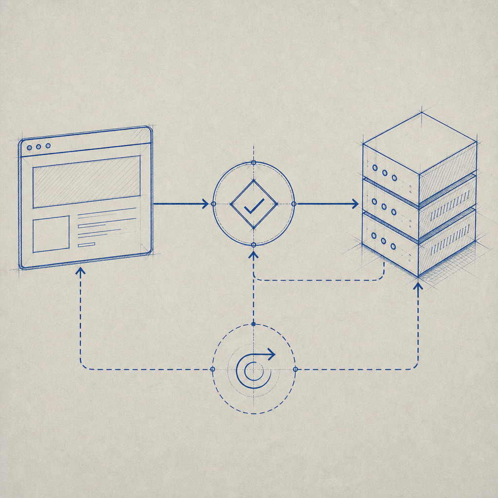 abstract representation of integration between web client, server validation, an