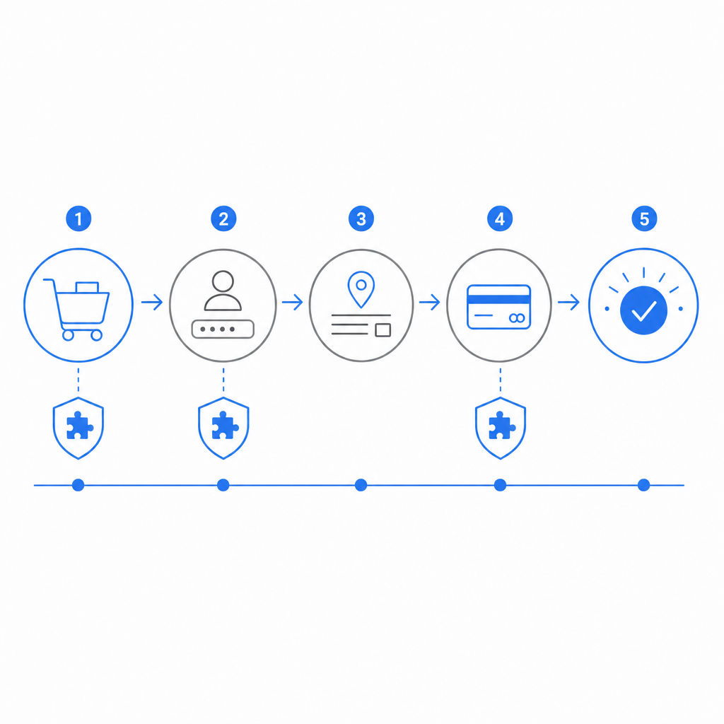 schematic user journey showing CAPTCHA integration points in an e-commerce check