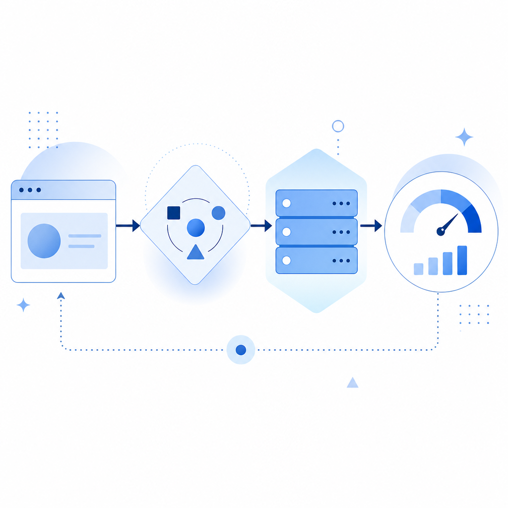 abstract flowchart showing browser, challenge, server validation, and risk scori