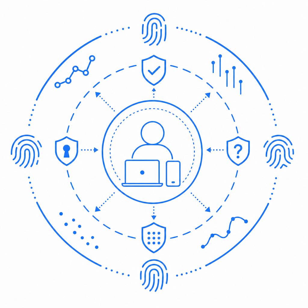 layered security approach combining behavior, challenges, and fingerprinting