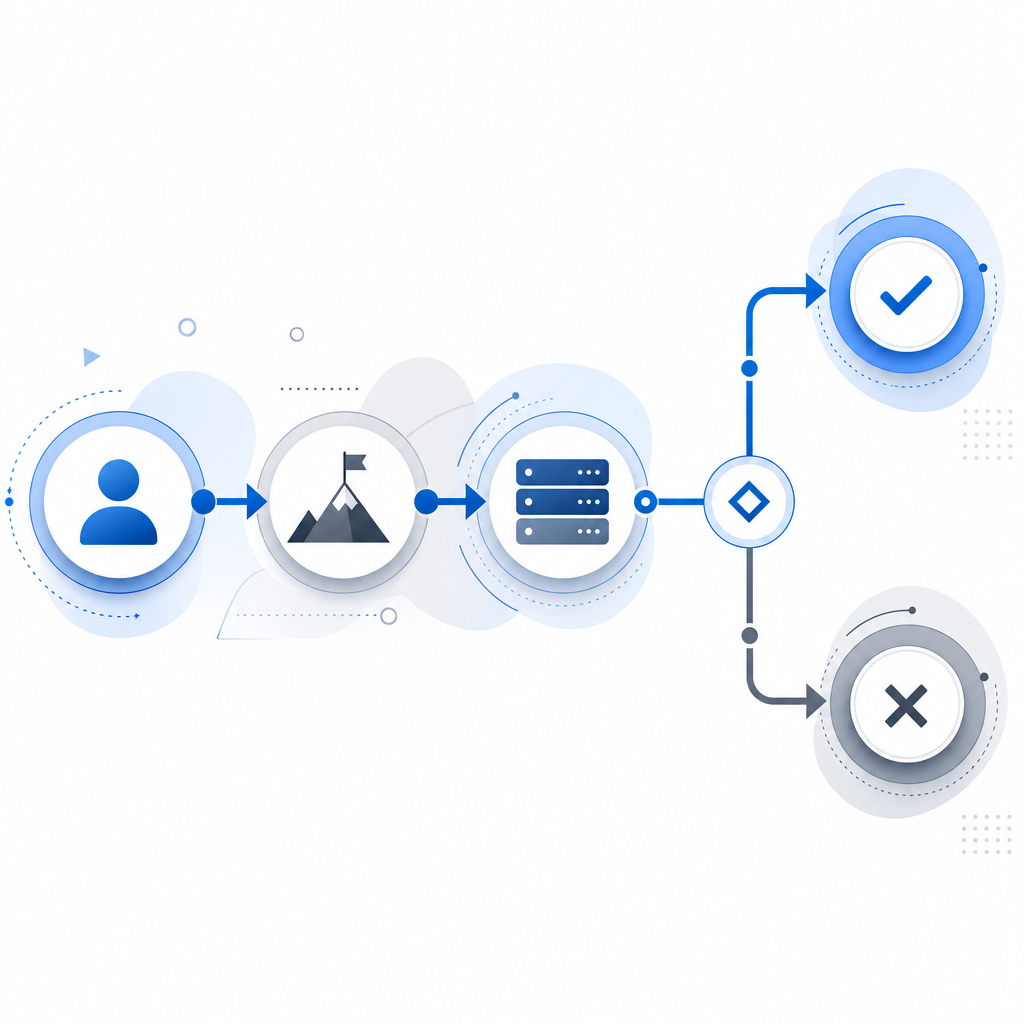 abstract flow diagram showing user action, challenge, server validation, and all