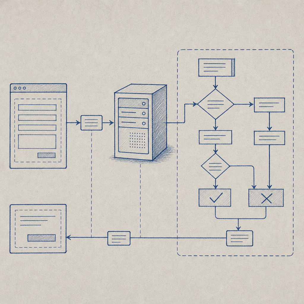 flowchart showing validation request from front-end to server and response handl