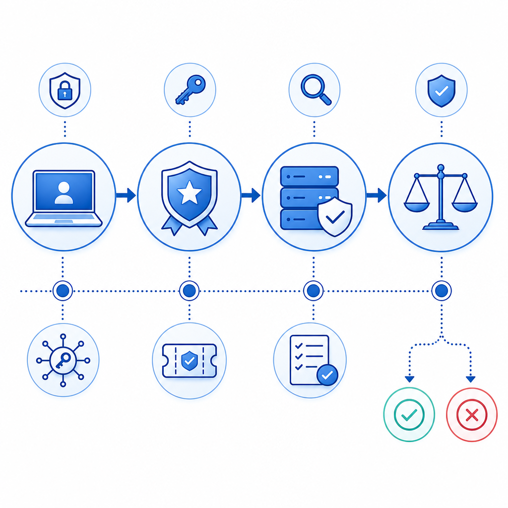 flow diagram showing client challenge, token issuance, server validation, and al