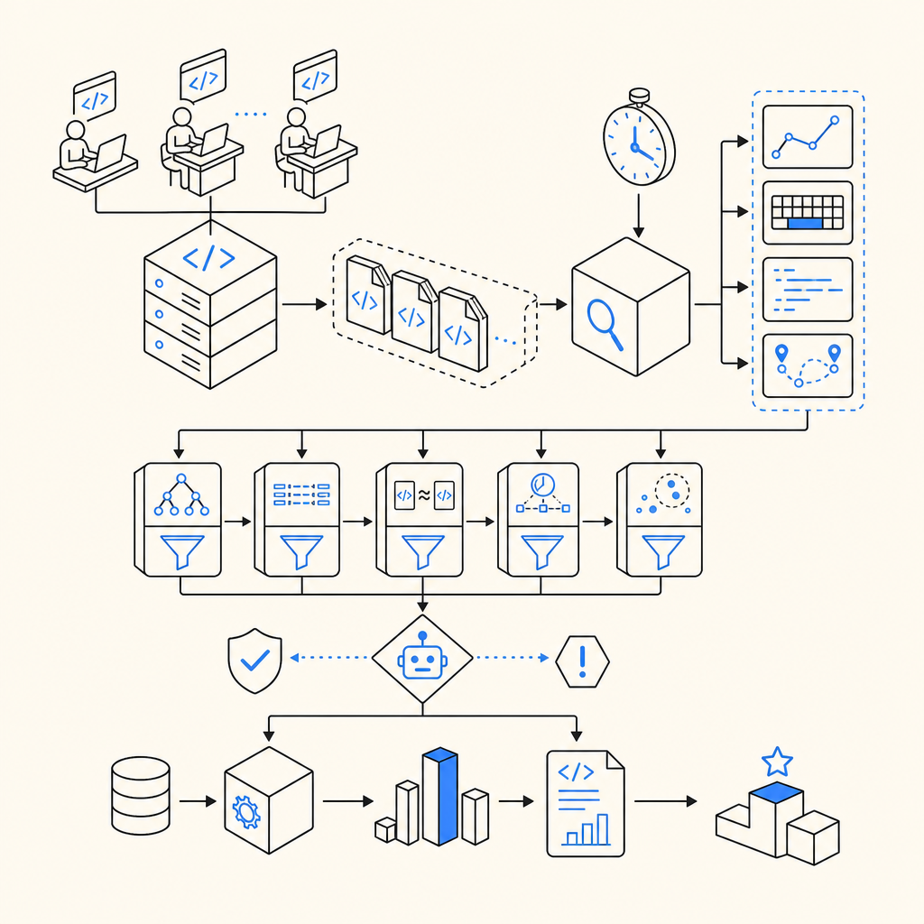 abstract diagram showing bot detection workflow in online programming contests