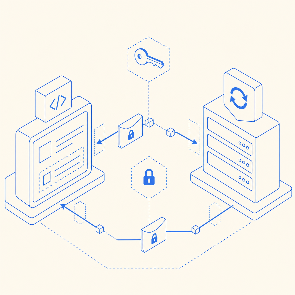 abstract diagram of API key authentication flow between client app and CAPTCHA s