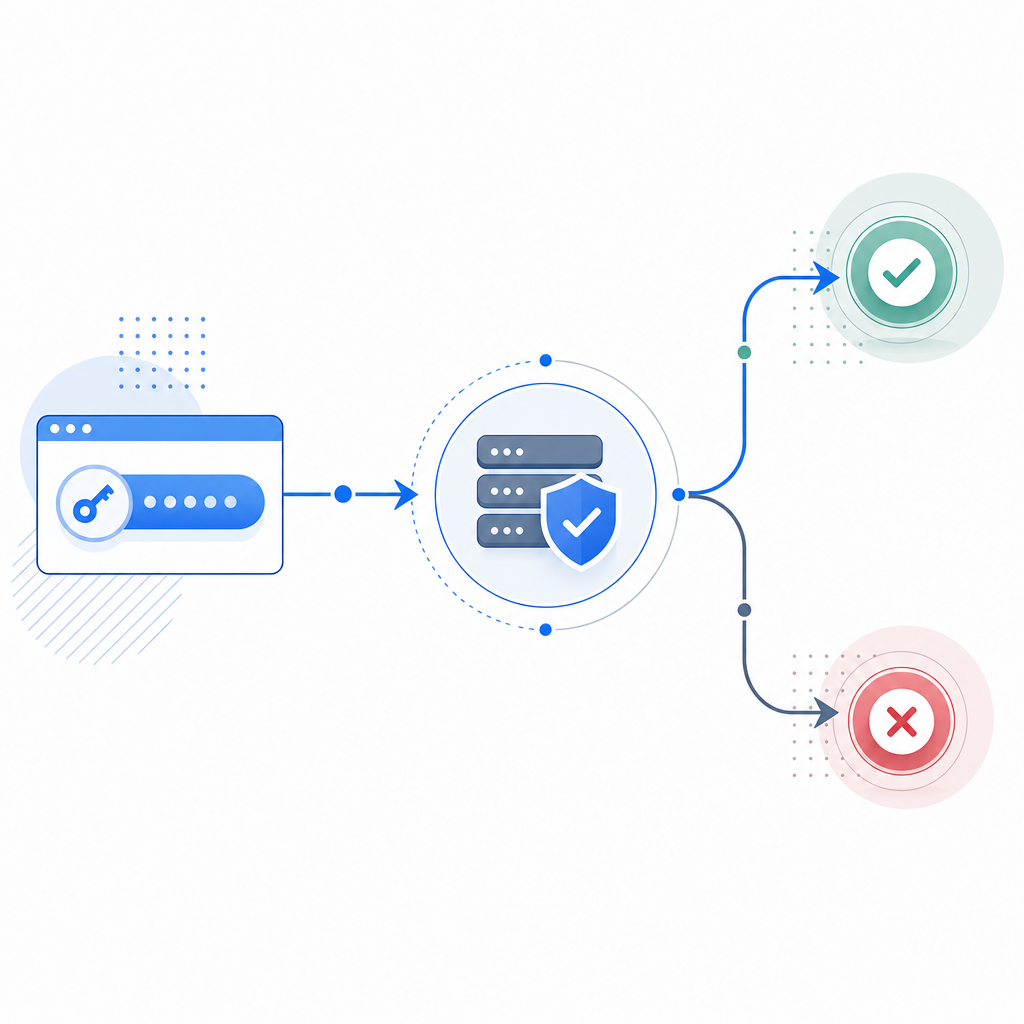 abstract flow diagram of browser token -> server validation -> allowed or blocke