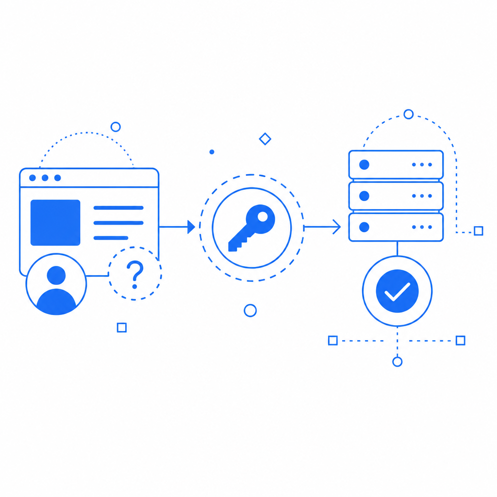 abstract flow of client challenge, token, and server validation arrows