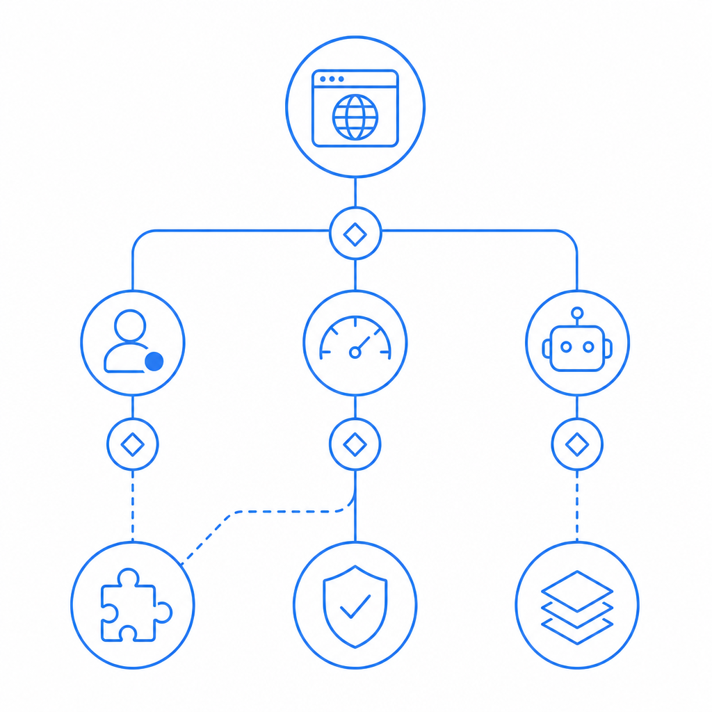 abstract decision tree showing when to use open-source, managed CAPTCHA, or laye