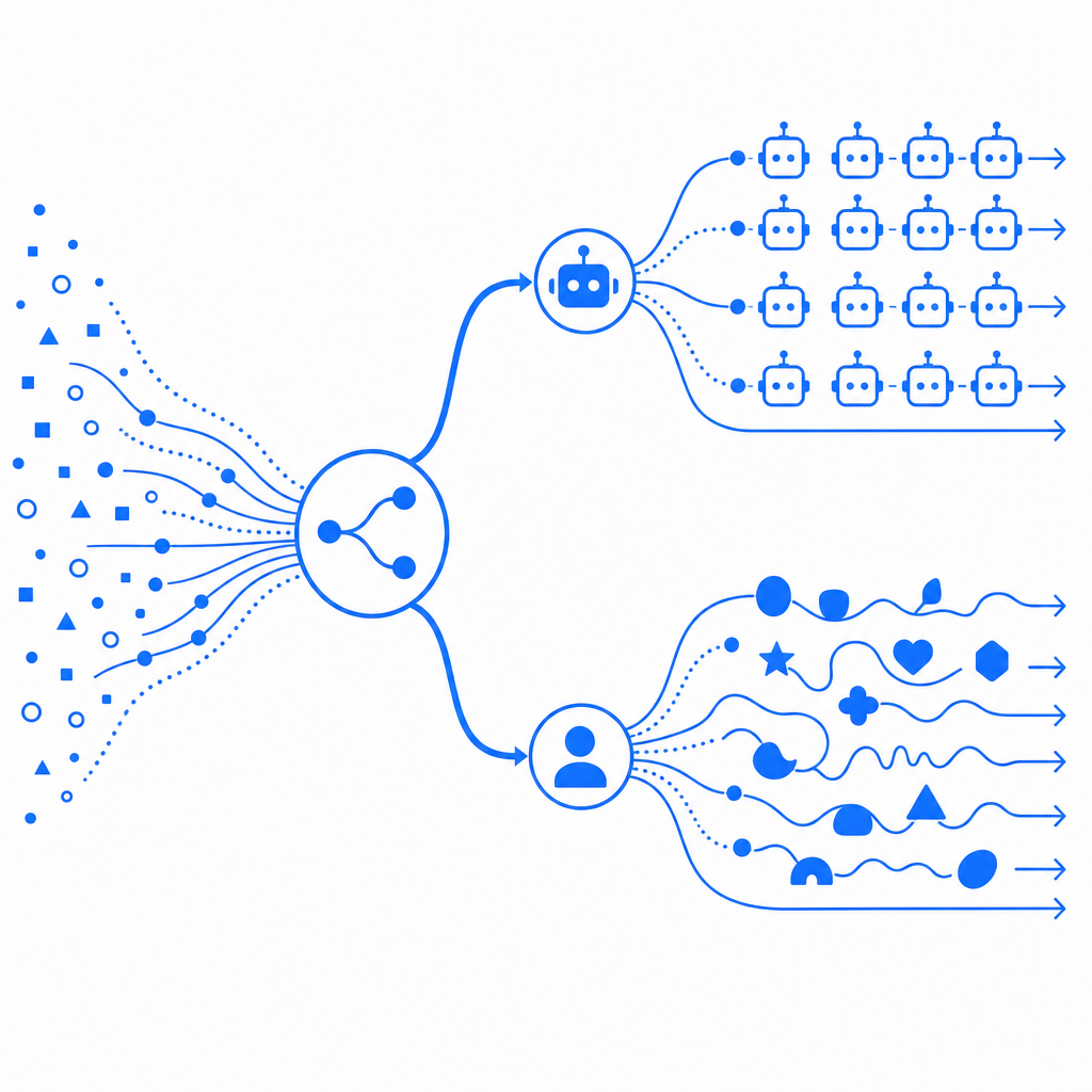 abstract diagram of web traffic separating bots from humans