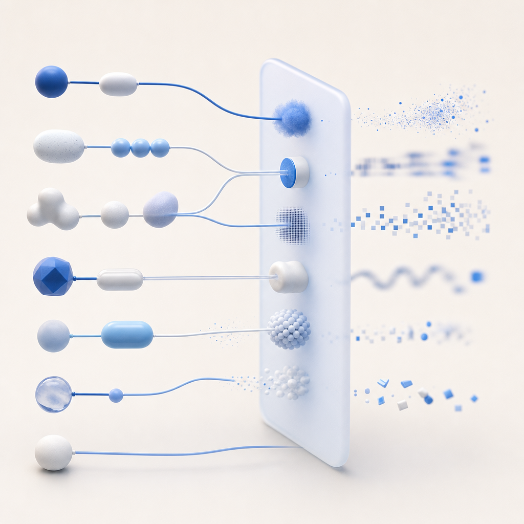 abstract flow diagram of browser fingerprint data points being blocked or obfusc