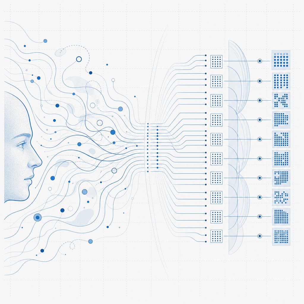 abstract flow diagram of human-like input versus robotic pattern detection