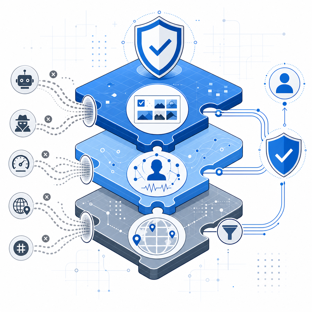 layered security with CAPTCHA, behavior analysis, and IP filtering working toget