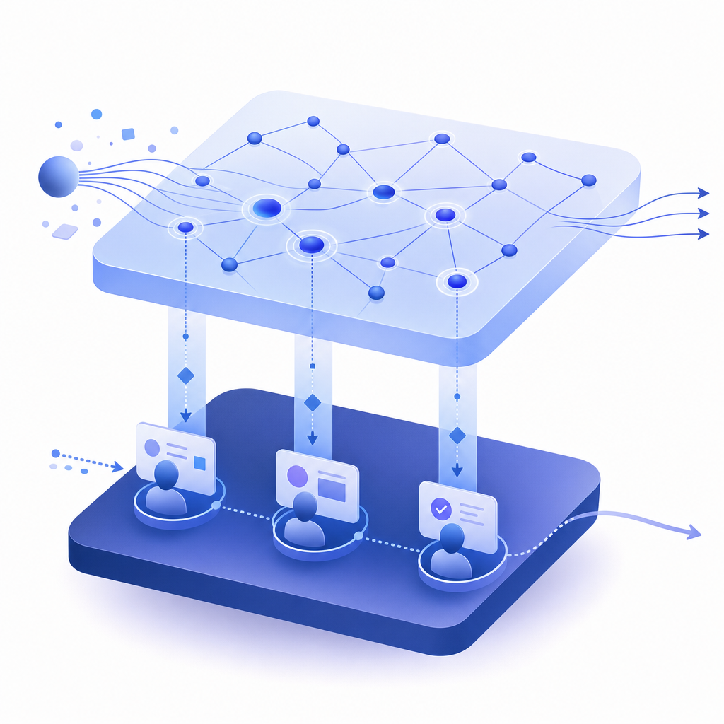 diagram showing automated link detection and user verification layers