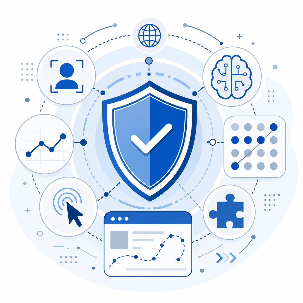 layered security concept with shield and multiple icons representing behavior an