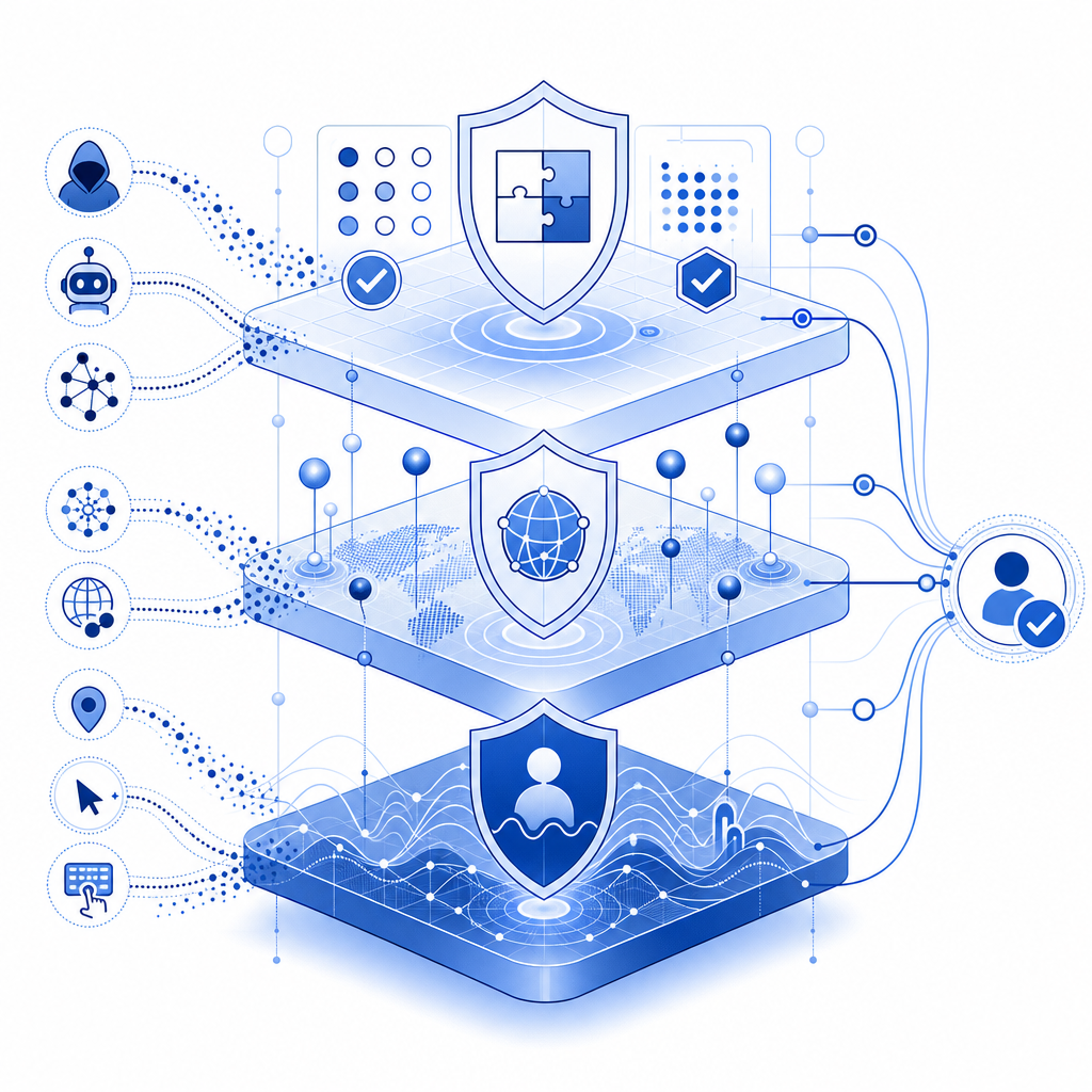layered defense model combining CAPTCHA, IP reputation, and behavioral analytics