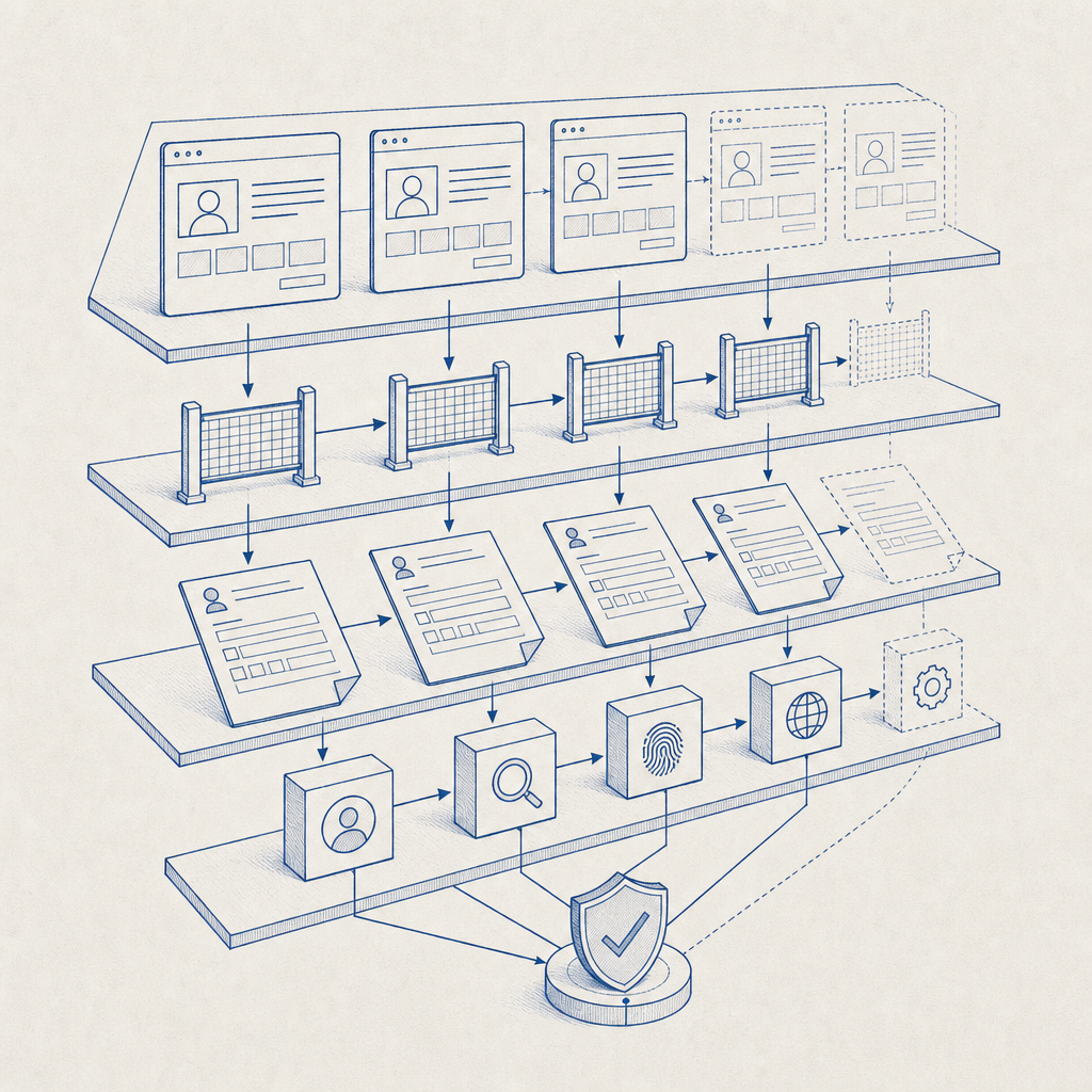 layered defense flow showing public job pages, application forms, and validation