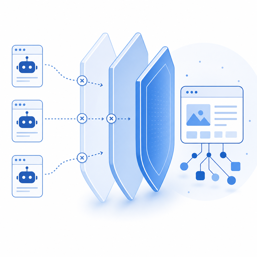 schematic showing web scraping attempts blocked by anti scraping layers