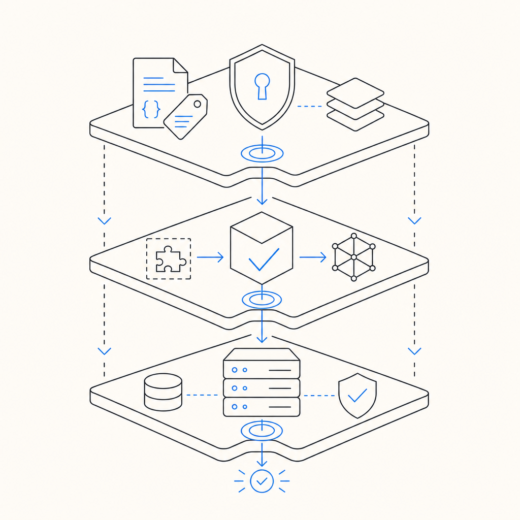layered defense diagram showing metadata, challenge, and server validation as st