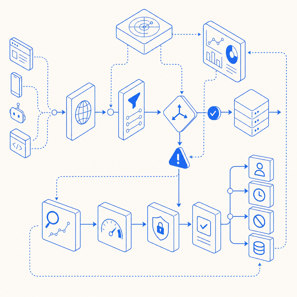 abstract diagram showing flow of anti scraping detection and response on eBay