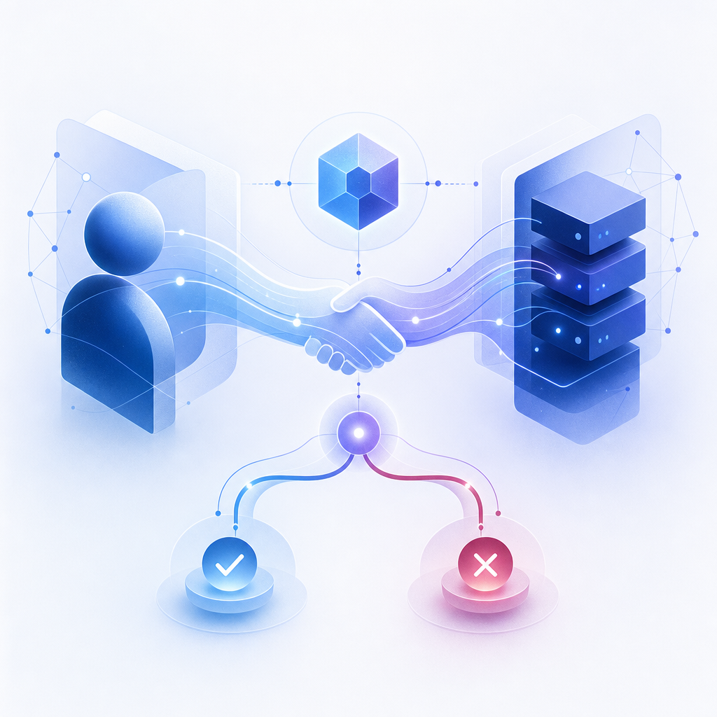 abstract server-client handshake with token, validation, and allow/deny branchin