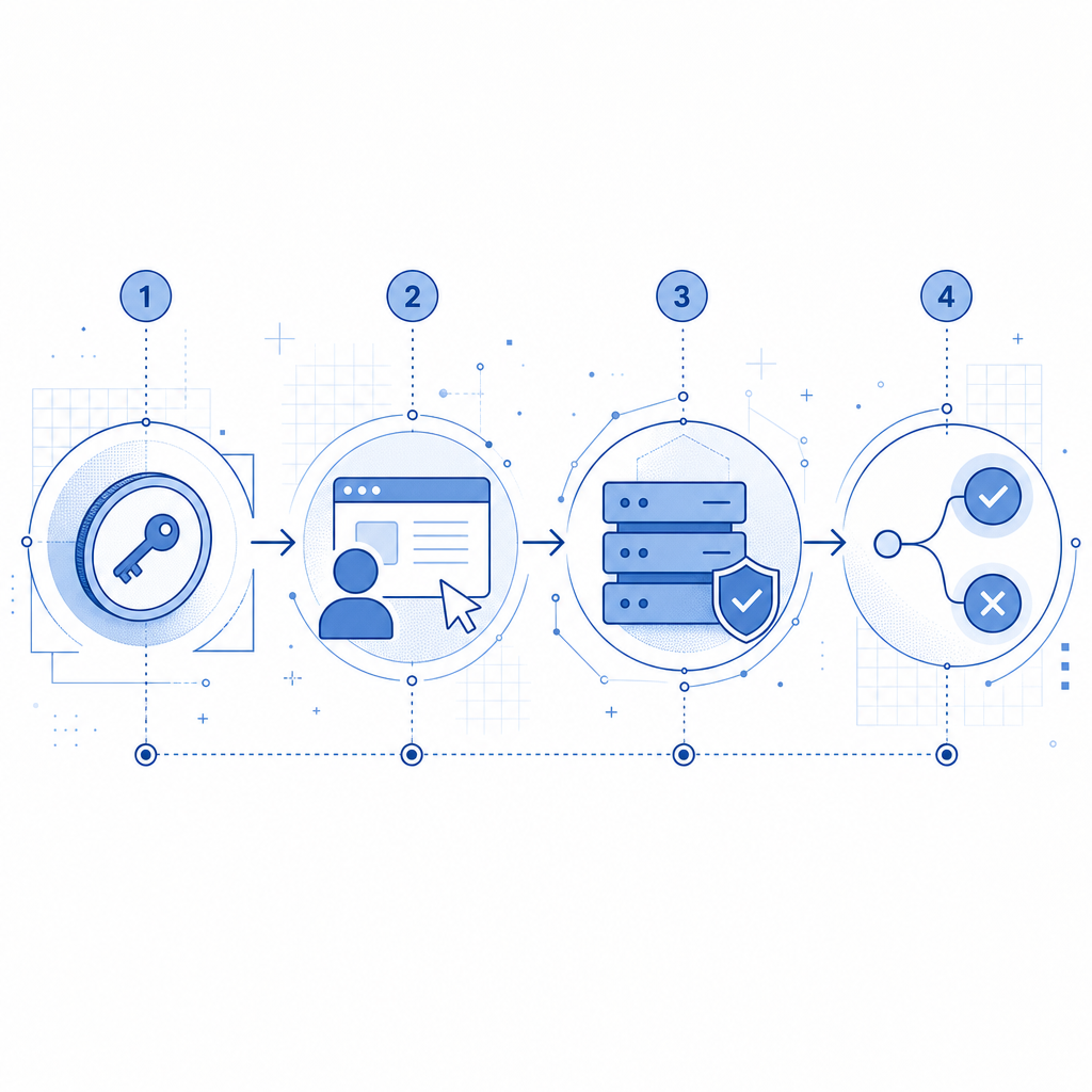 abstract request lifecycle showing issue token, user interaction, server validat