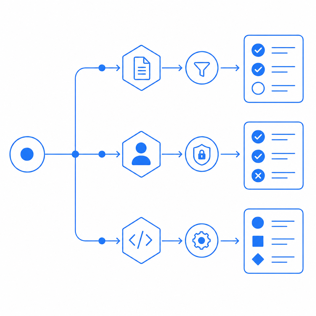 abstract flow chart showing route-specific rules for content, login, and API end