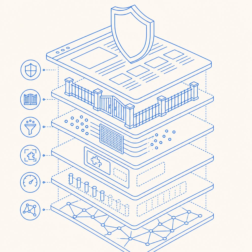 layered shield showing multiple anti scraping defenses stacked on website