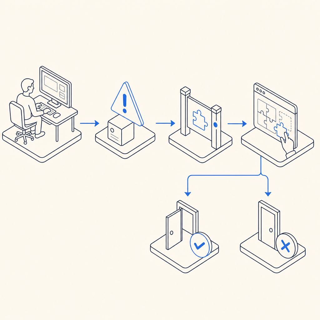flowchart of user interacting with CAPTCHA challenge during suspicious browsing