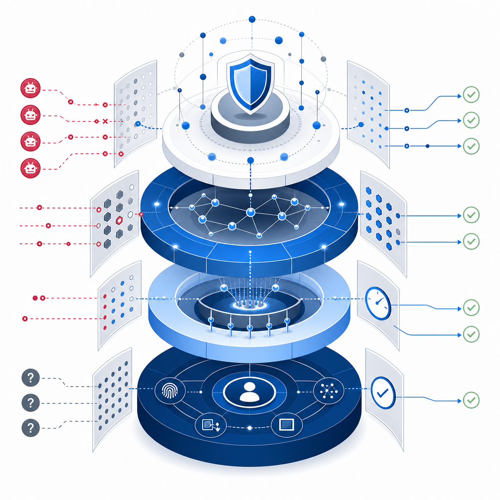 abstract diagram of multi-layered bot defense architecture