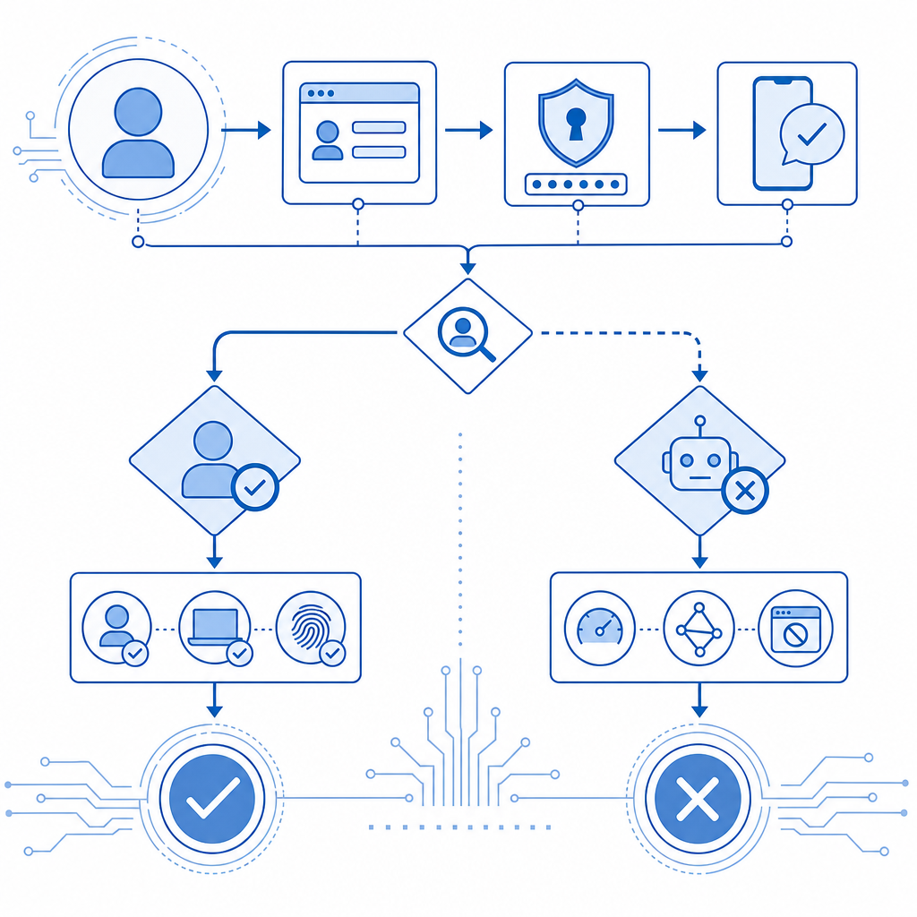 flowchart illustrating user verification steps and bot filtering