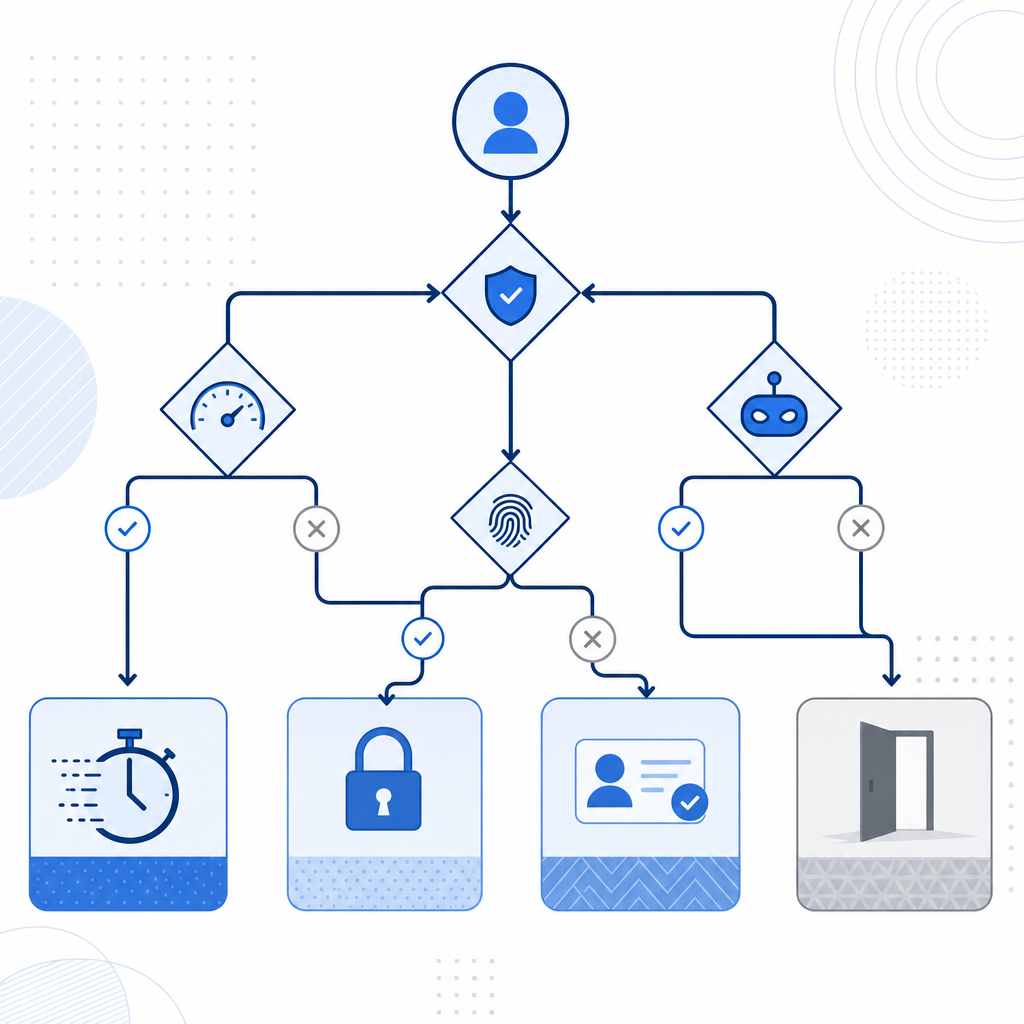 decision tree showing when to rate-limit, challenge, validate, or allow