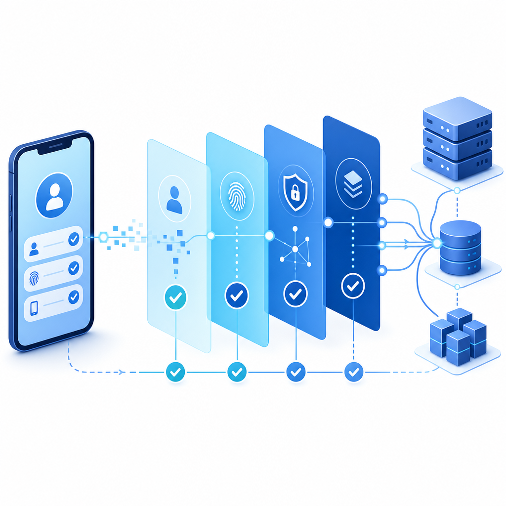 layered verification path from mobile app to backend validation