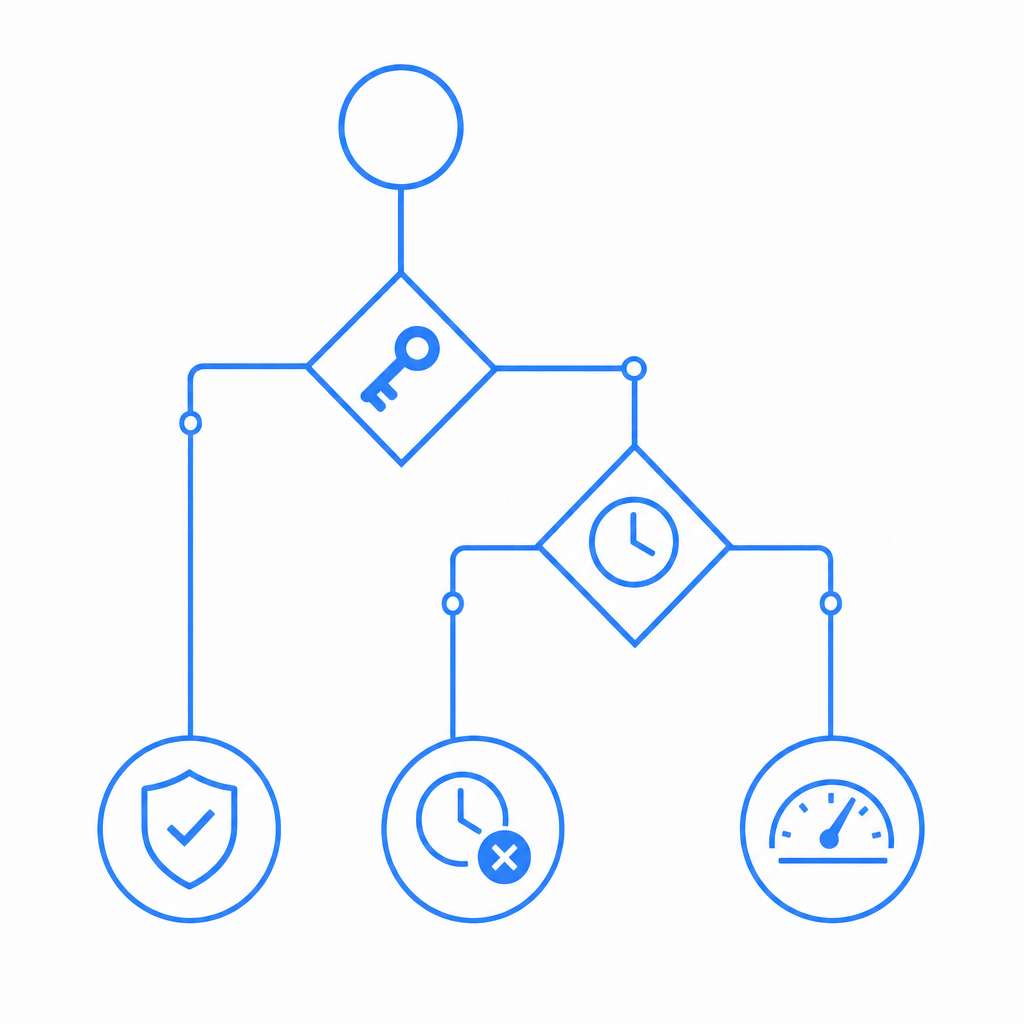 abstract decision tree showing valid token, expired token, and throttled request