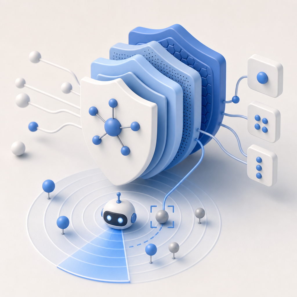 conceptual illustration of API security layers and bot detection