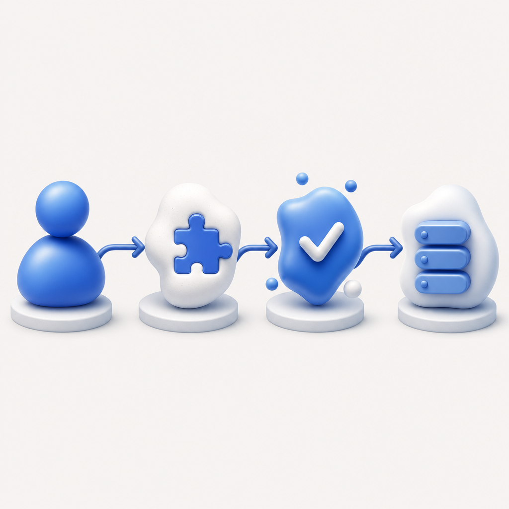 abstract request-flow diagram showing client, captcha challenge, token validatio