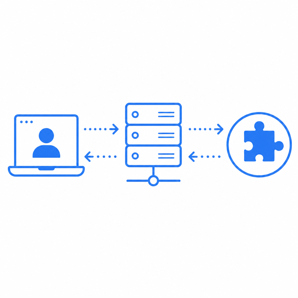 abstract diagram showing API interaction between client, server, and captcha ser