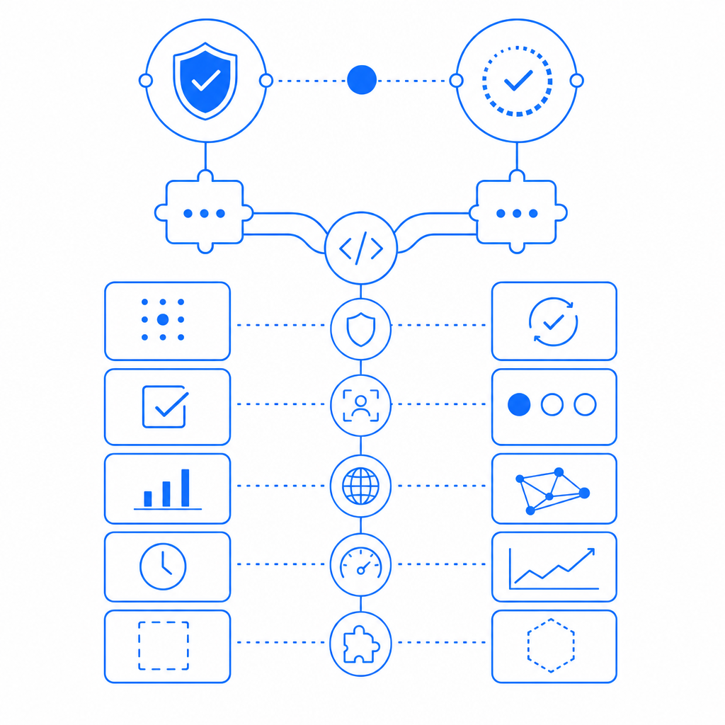 abstract conceptual graphic comparing captcha API features visually