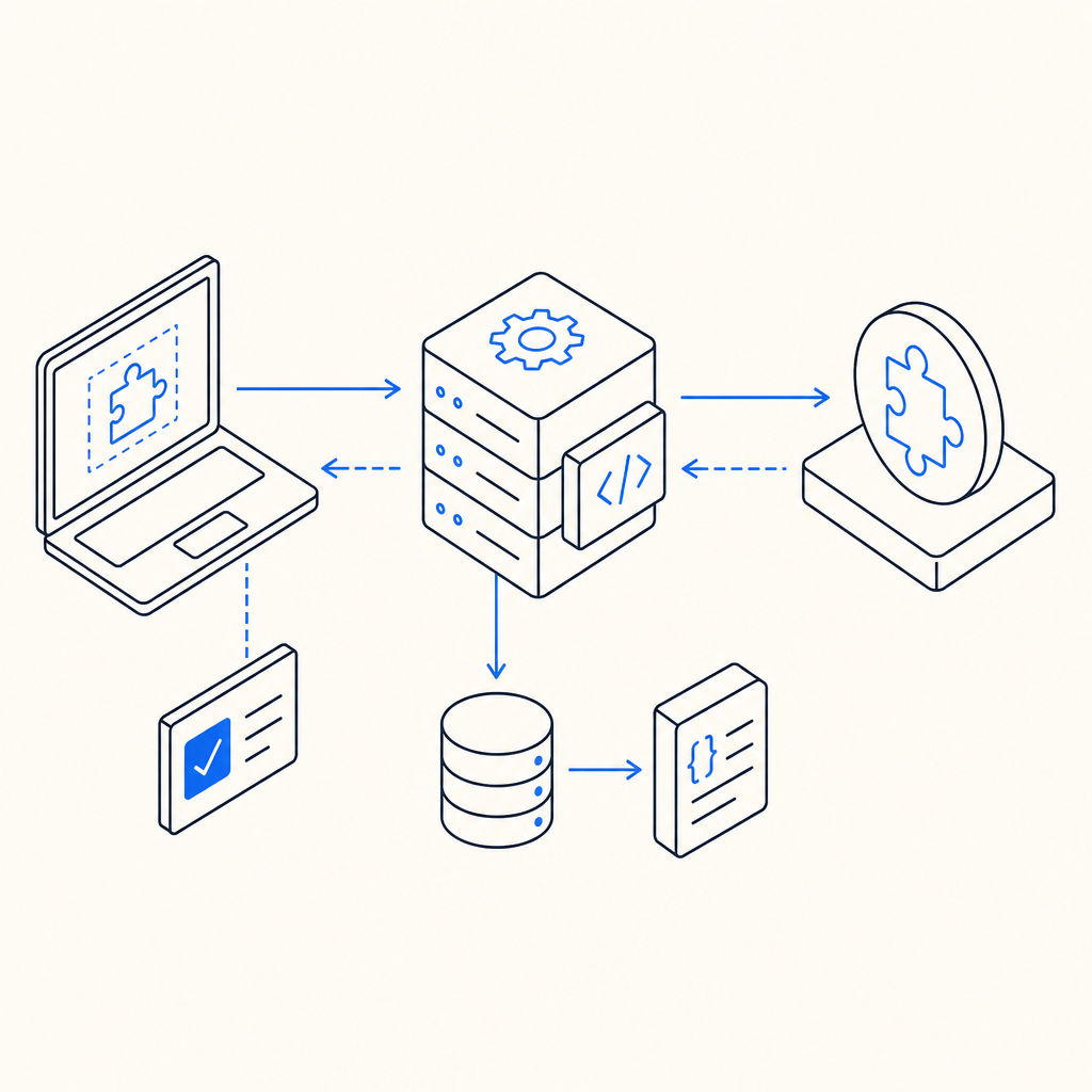 abstract diagram showing API integration flow with client, server, and CAPTCHA s