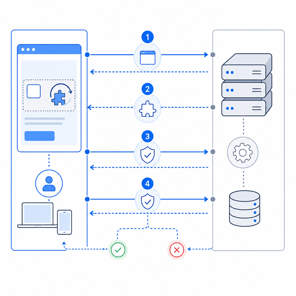 flowchart diagram of captcha API interaction with client and server