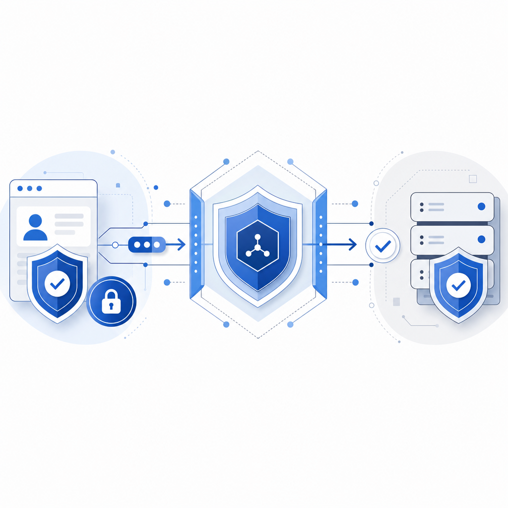 abstract layered security icons showing client, API, and server validation