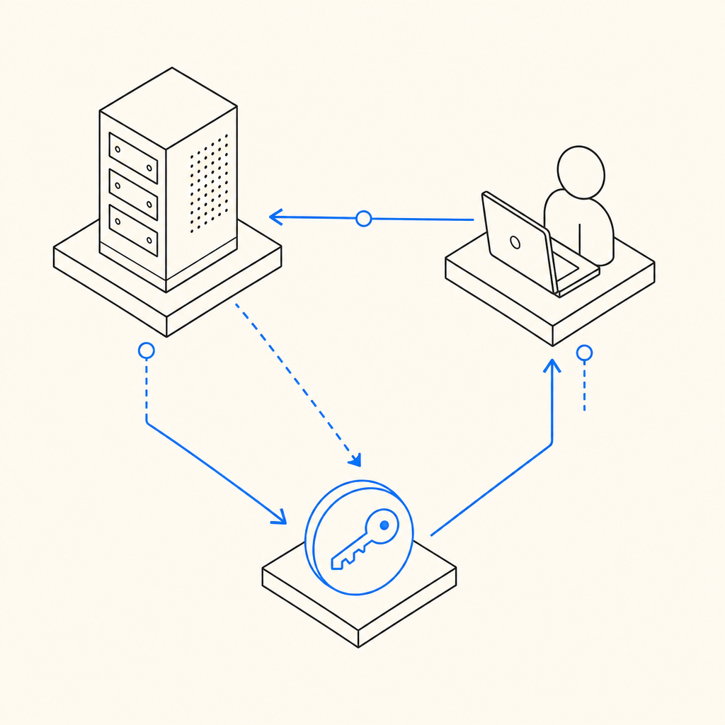 abstract client-server trust diagram with token issuance, user response, and val