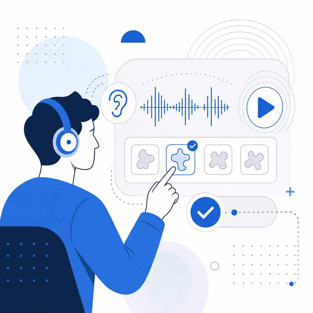 conceptual illustration of user listening and interacting with audio CAPTCHA
