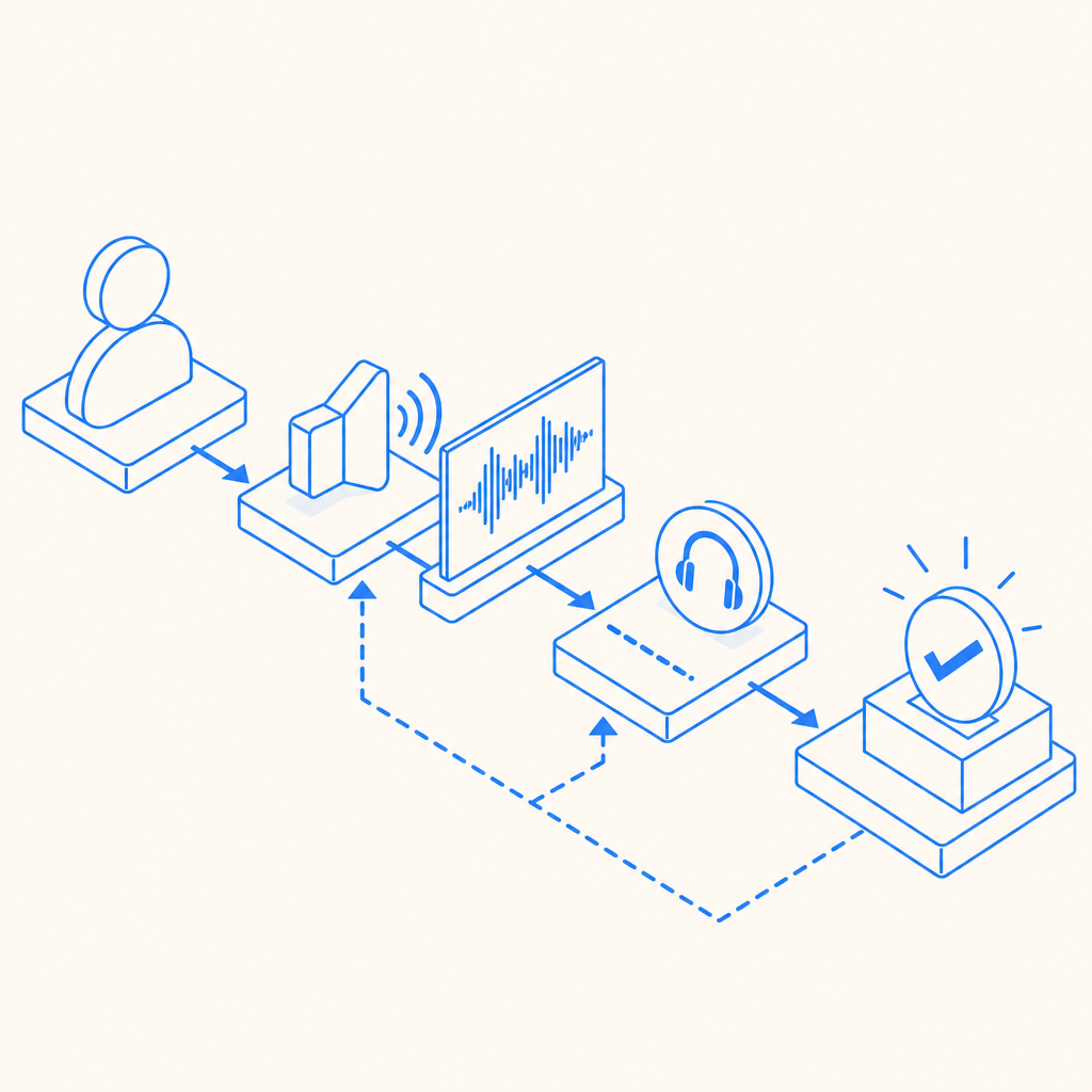 flowchart showing user journey from hearing audio captcha to validation success