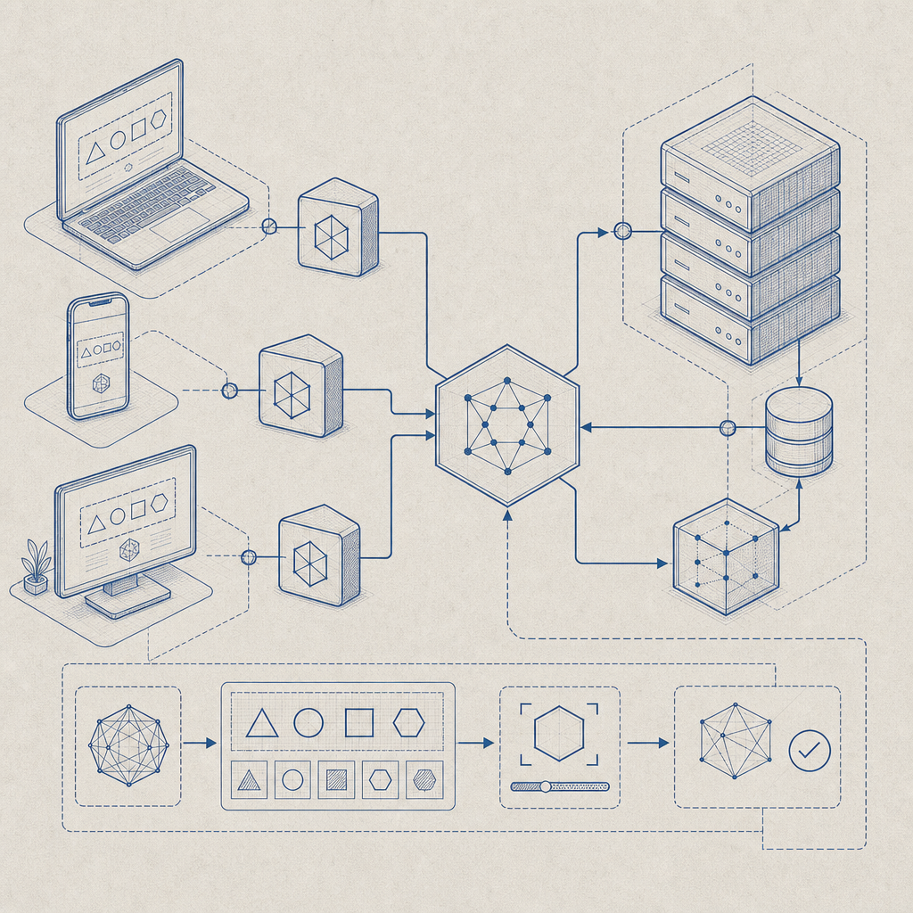 schematic showing API-based CAPTCHA verification and multi-platform SDKs